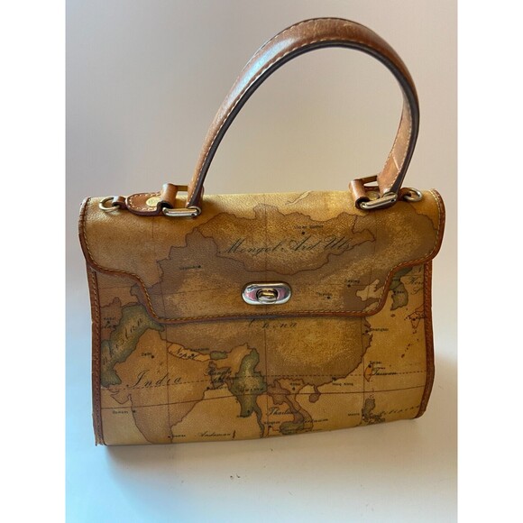 Alviero Martini Handbags - Alviero Martini Womens Handbag Map Brown Prima Classe Luxury Leather Bag